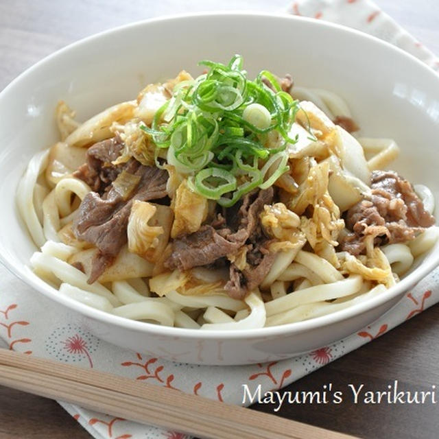 お一人様晩ごはん☆手早くおいしい！すき焼き風焼きうどん献立