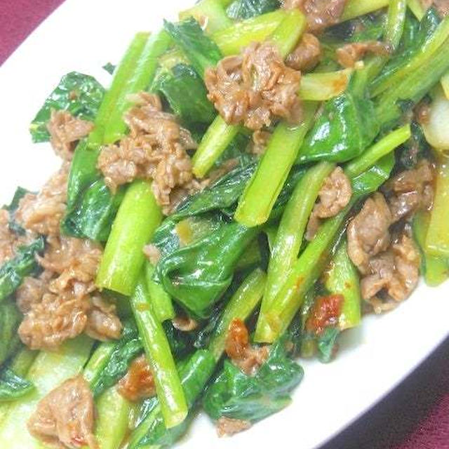 フーディストノート掲載！簡単おつまみおかず！小松菜と牛肉のピリ辛オイスター炒め。