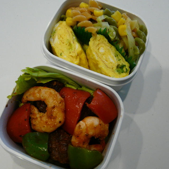 お弁当（海老＆パプリカのケチャップ炒め）