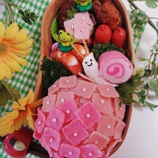 紫陽花おにぎりで梅雨弁【わっぱ弁当】 #平日のお昼ご飯は