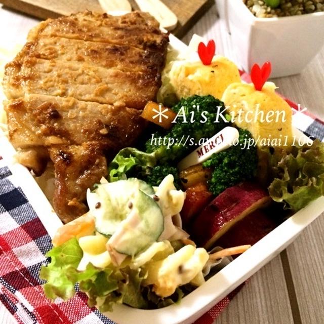 ボリューム満点♡豚肉の味噌焼きで男子が喜ぶのっけ弁当♡