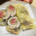 イワシの梅しそみょうが巻き天ぷら＆みょうがの天ぷら。みょうが尽くしな晩酌。