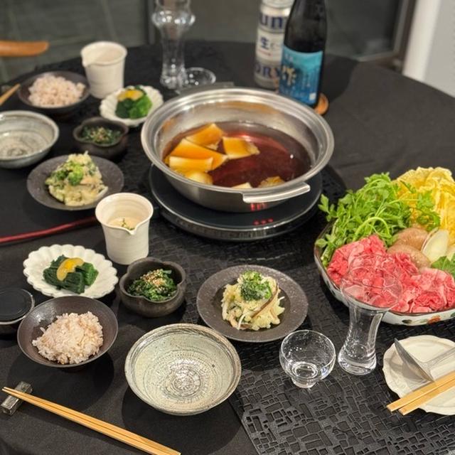 【だんなさまごはん】牛セリ鍋とポテサラとかの夜ごはん
