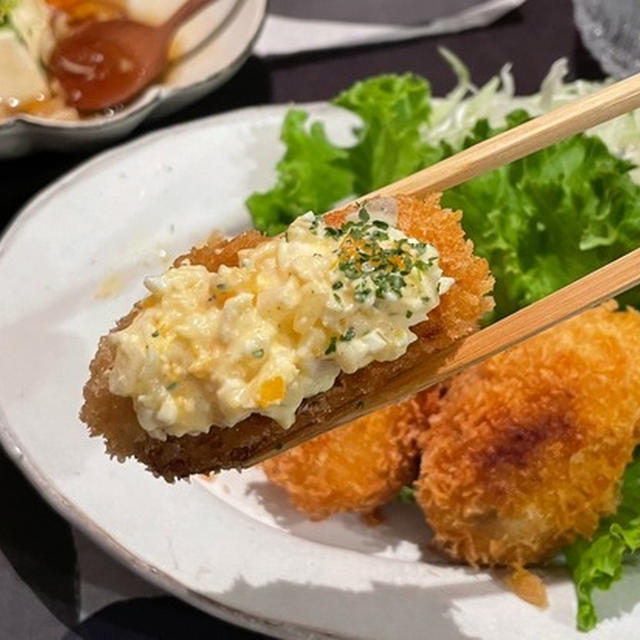 冷凍カキフライがあると楽ちんだなーな、夜ごはん