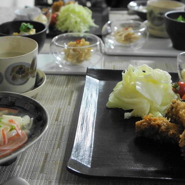 塩麹牡蠣フライ　牛蒡と里芋のスープ　お豆腐のゆり根餡かけ　他