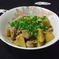 サツマイモと豚バラ肉のバターポン酢炒め★真四角な猫