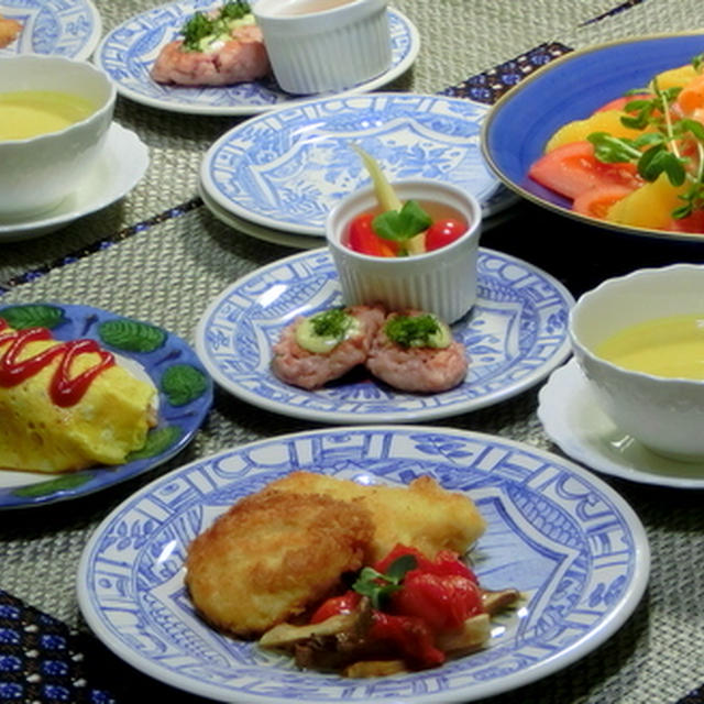 胸肉のパン粉焼き、焼きトマト＆焼きエリンギのオイル漬け添え