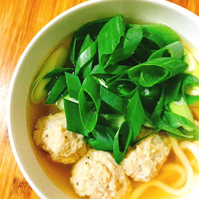 鶏団子と九条ネギのうどん