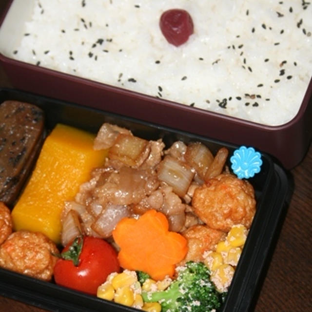 7月19日　　豚肉と新玉の甘辛炒め弁当（練習）