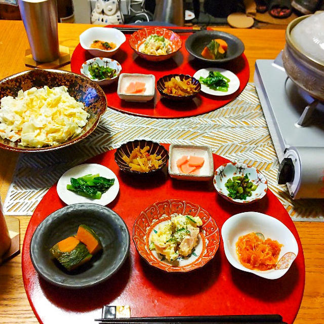 カレーおでんと塩だれきゃべつと小鉢７品で晩酌