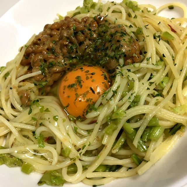 カブの葉納豆パスタ