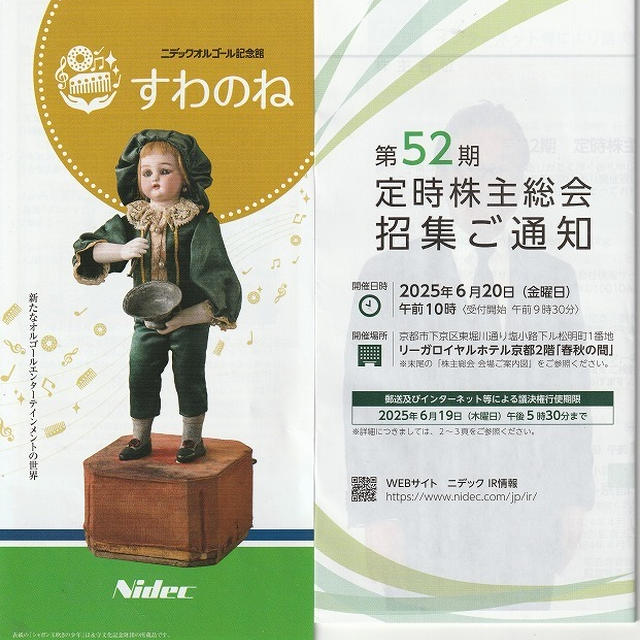 本日の優待案内　ニデック