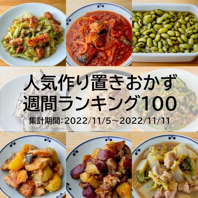 人気作り置きおかず　週間ランキング100（集計期間：2022/11/5～2022/11/11）