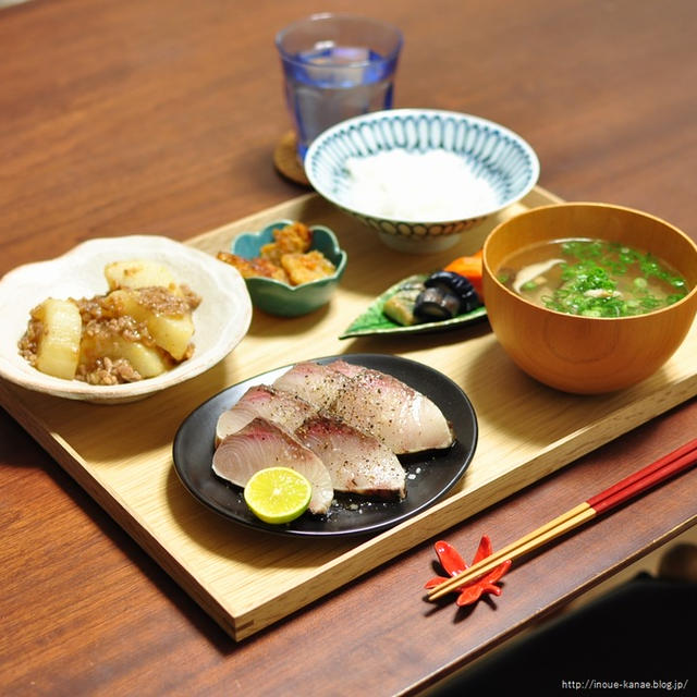 自分用メモのための【鶏としいたけのお吸い物】と【長芋とひき肉のおかかとろみ煮】で50代夫婦の晩ごはん