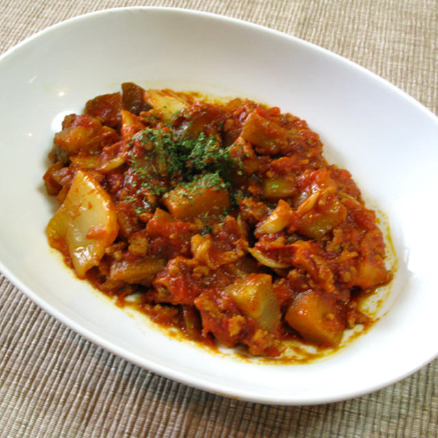 ■挽き肉とナスのイタリアンキムチ煮込み