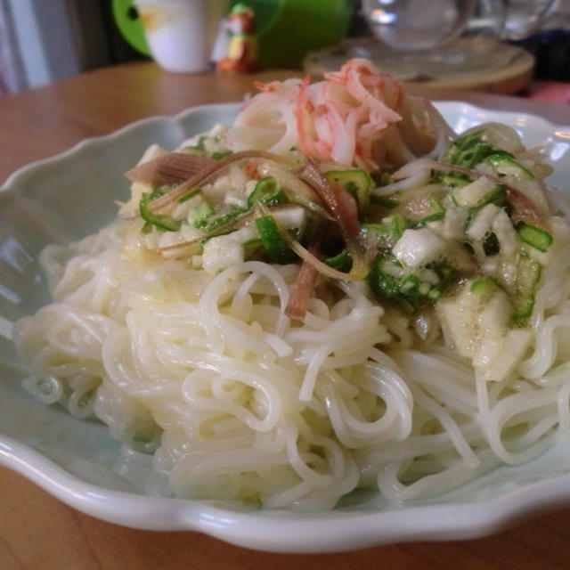 ネバネバでパワーUP♪オクラと長イモのたたき素麺