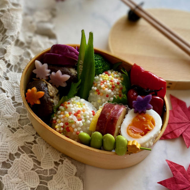 レンチンしいたけシュウマイとコロコロおにぎりで夫弁当