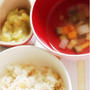 262日目-2　えびピラフ85g+野菜のブイヨン煮+醤油+バナナ1/4本+さつまいも10g+粉ミルク（ミルフィー）