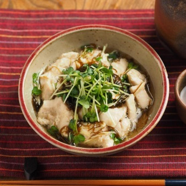 レシピブログ、しっとり鶏むね肉のもずく酢和え