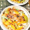 ルッコラ甘味噌 de 夏野菜と鮭のチャンチャン焼き風(&人参とクルミのサラダ)