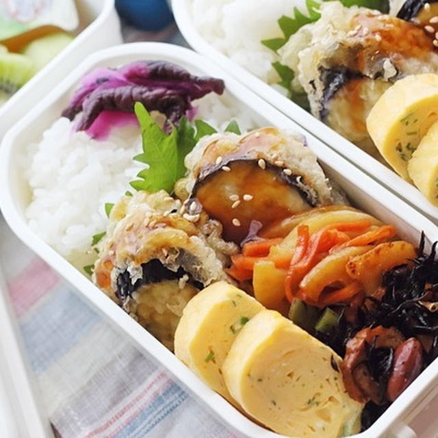 ナスのはさみ揚げ弁当（甘酢だれのレシピ付き）