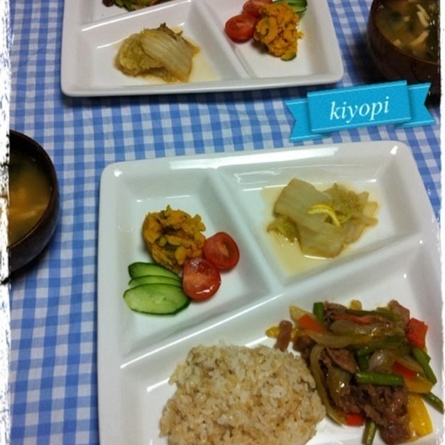 豚肉とニンニクの芽炒め＆白菜のユズポン蒸し＆かぼちゃサラダと