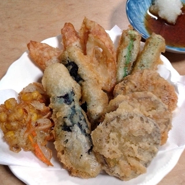 野菜天ぷらと高菜チャーハン