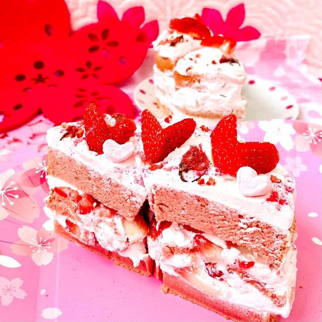 桜餡と米粉を使った♪ふわふわ桜スポンジで苺のショートケーキ♡