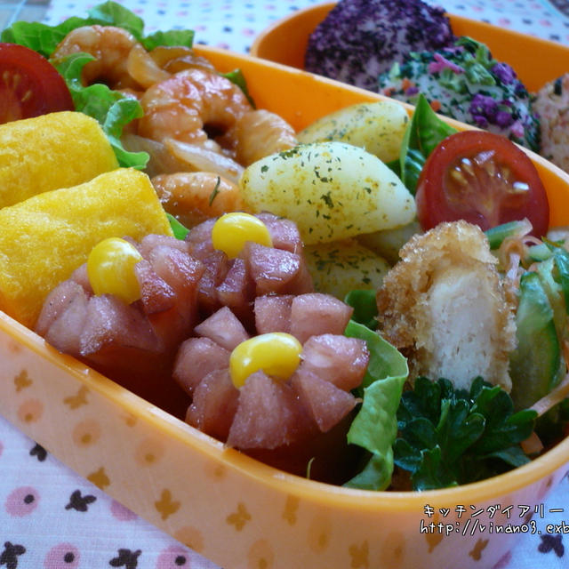 海老のケチャップ甘酢炒め弁当&とろとろプリン♪