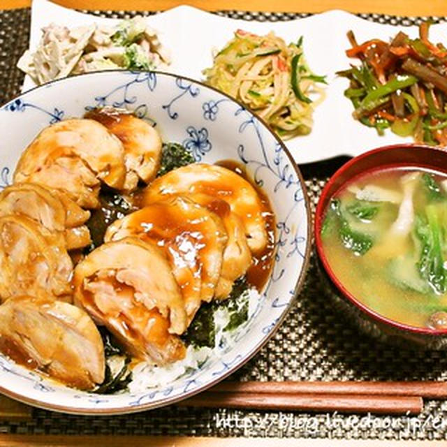 鶏チャーシュー丼の献立