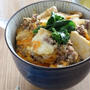 牛肉と新玉ねぎと厚揚げの卵丼