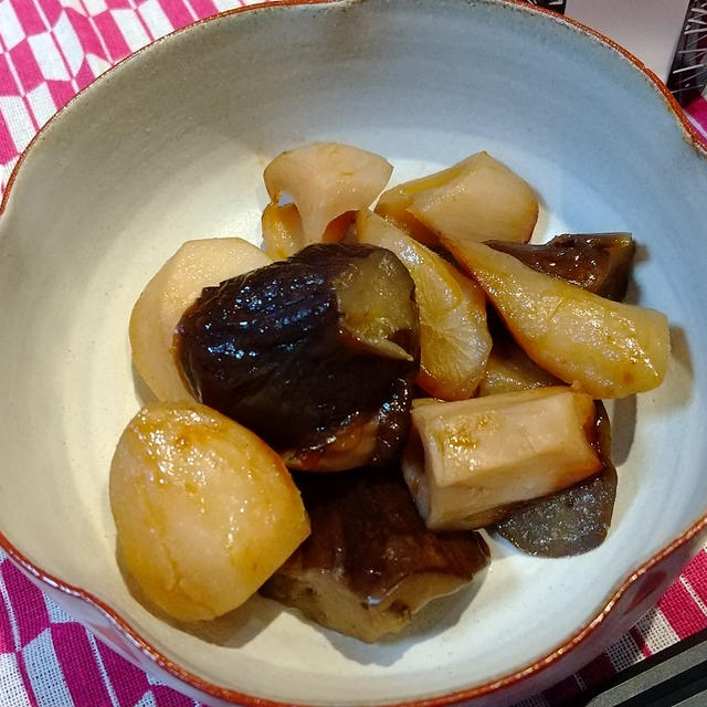 蓮根・里芋・牛蒡・茄子の炒め煮 ＆ おそとごはん ～うしすけ・の巻～