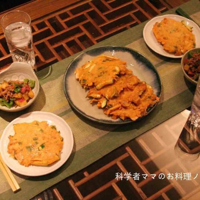 野菜たっぷりの韓国風晩ごはん～野菜チヂミとサツマイモのコチュジャン炒め