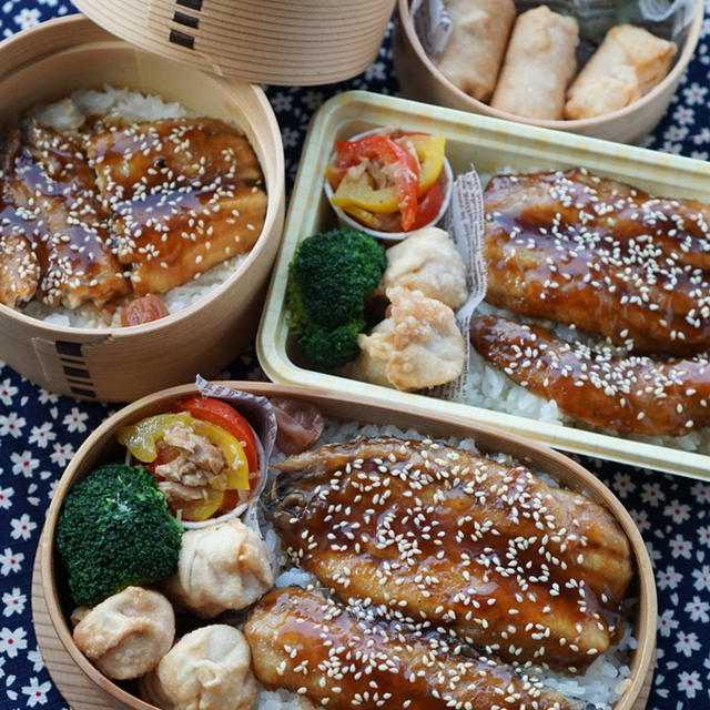 鰯の蒲焼き丼＆魚肉ソーセージ餃子の皮包み揚げ