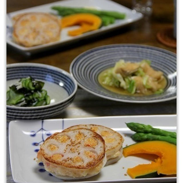 れんこんのエビと豆腐のはさみ焼き と 満開 By Miyukiさん レシピブログ 料理ブログのレシピ満載