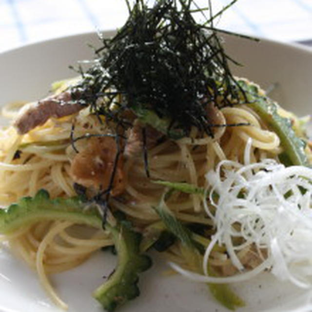ゴーヤと秋刀魚のパスタ