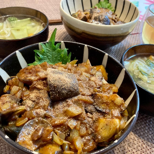 【お昼ごはん】在宅ワーク中のダンナも大満足麻婆茄子丼！