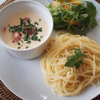 サーモンとトマトの濃厚クリームソースのつけスパゲティ