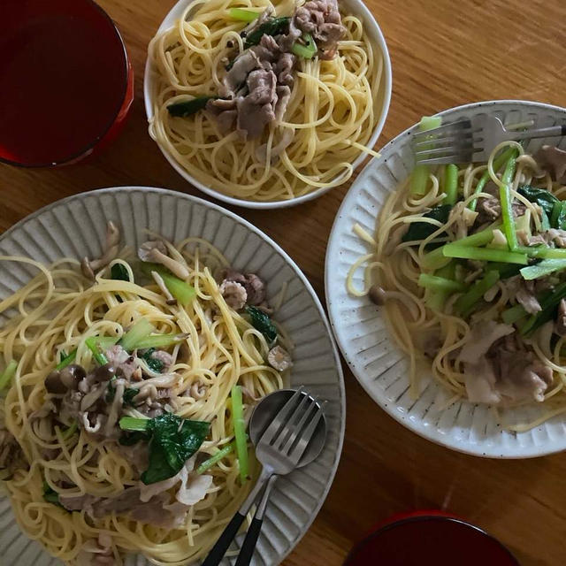 太らない小松菜と豚肉のパスタ