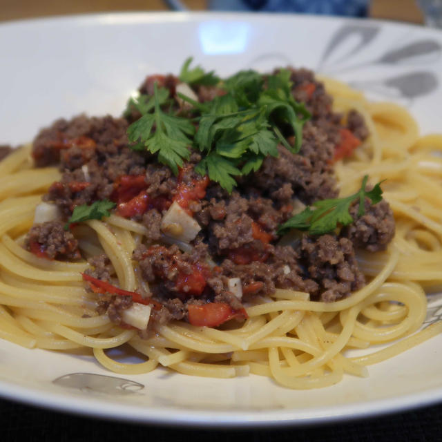 トマトミートスパゲティの晩ご飯　と　明石海峡大橋を歩いて渡った♪　