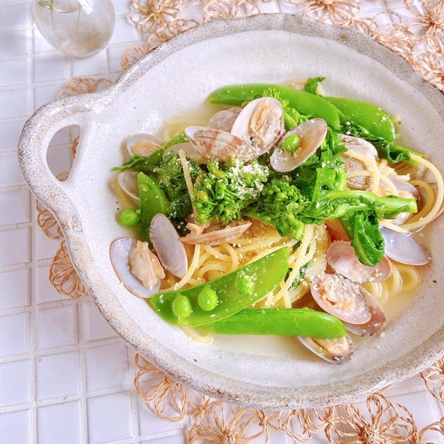 旨味を全部いただきます♫あさりと春野菜で！塩バタースープスパ