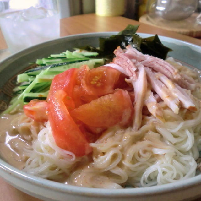 ヘルシー豆乳スープで♪冷麺＊息子との2人ランチ