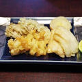 天ぷら（太刀魚、小柱のかき揚げ、舞茸、安納芋） と 真鯛のかぶら蒸し