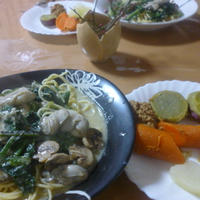 牡蠣とほうれん草の豆乳パスタ♪と豆乳みそディップ★
