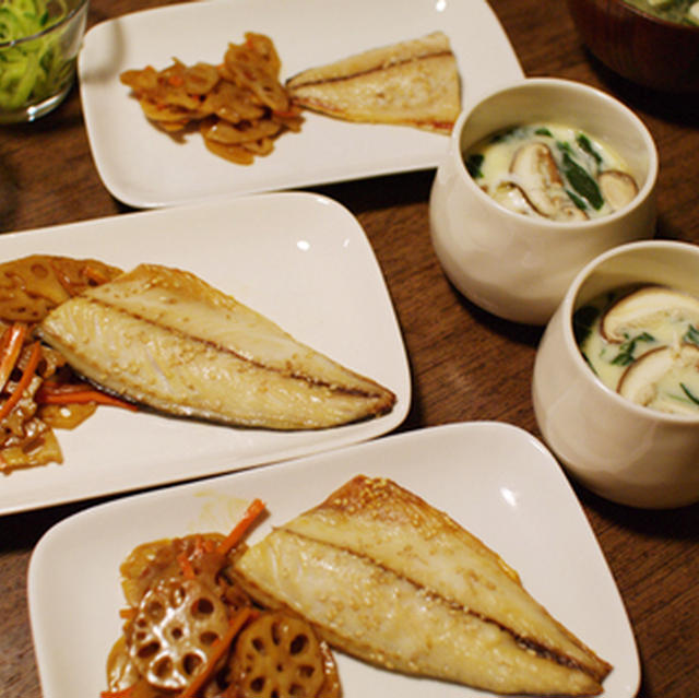 サバ干物と茶碗蒸し