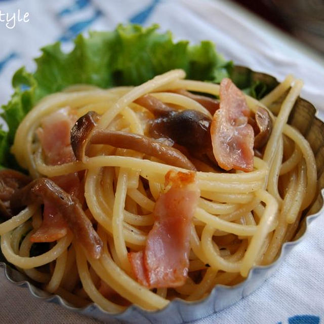 きのこの醤油オイル漬けでパスタ＆へっぽこバゲサンド☆