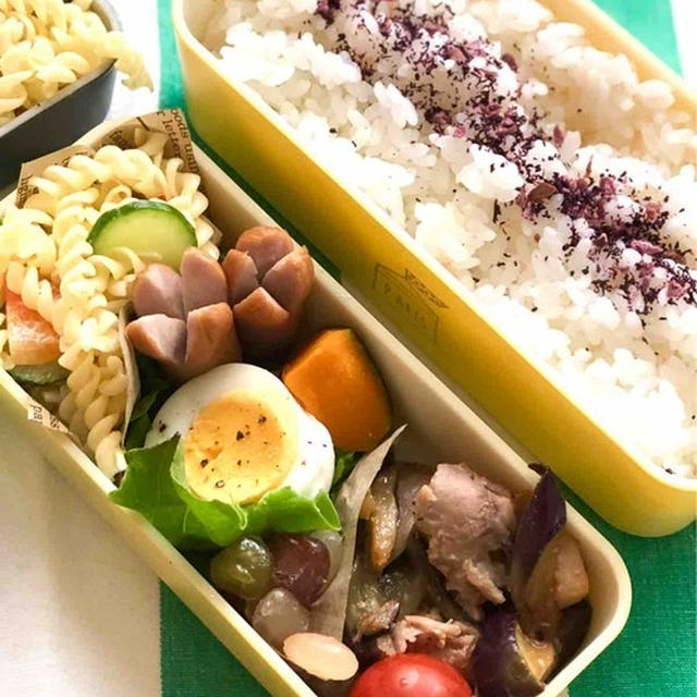 【 JKと夫2人分✳︎鶏とナスの炒め物お弁当 】