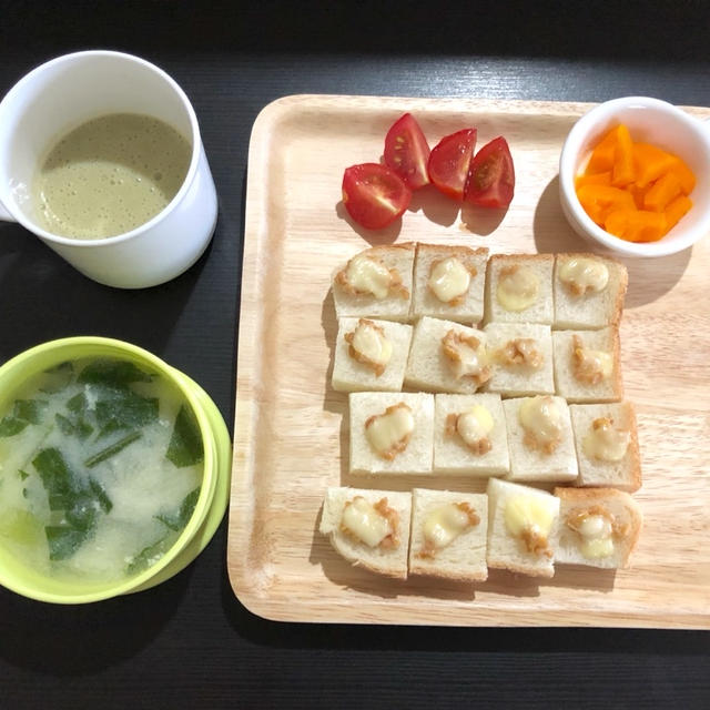 【幼児食】1y11m☆7/6のまとめ☆納豆チーズトースト&小松菜バナナミルク