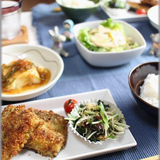 おうちランチ☆鯖のカレーパン粉焼き。。。と、ブログネタ。