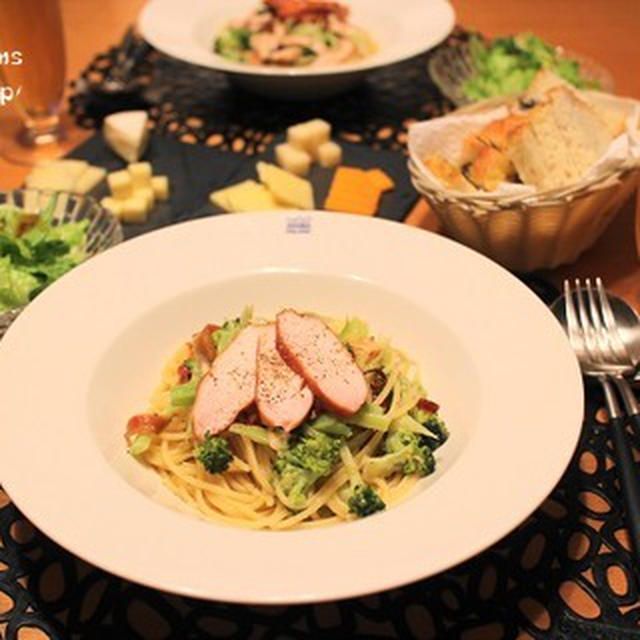 パスタ番長の『スモークチキンとブロッコリーのスパゲッティ』な夜ごはん。